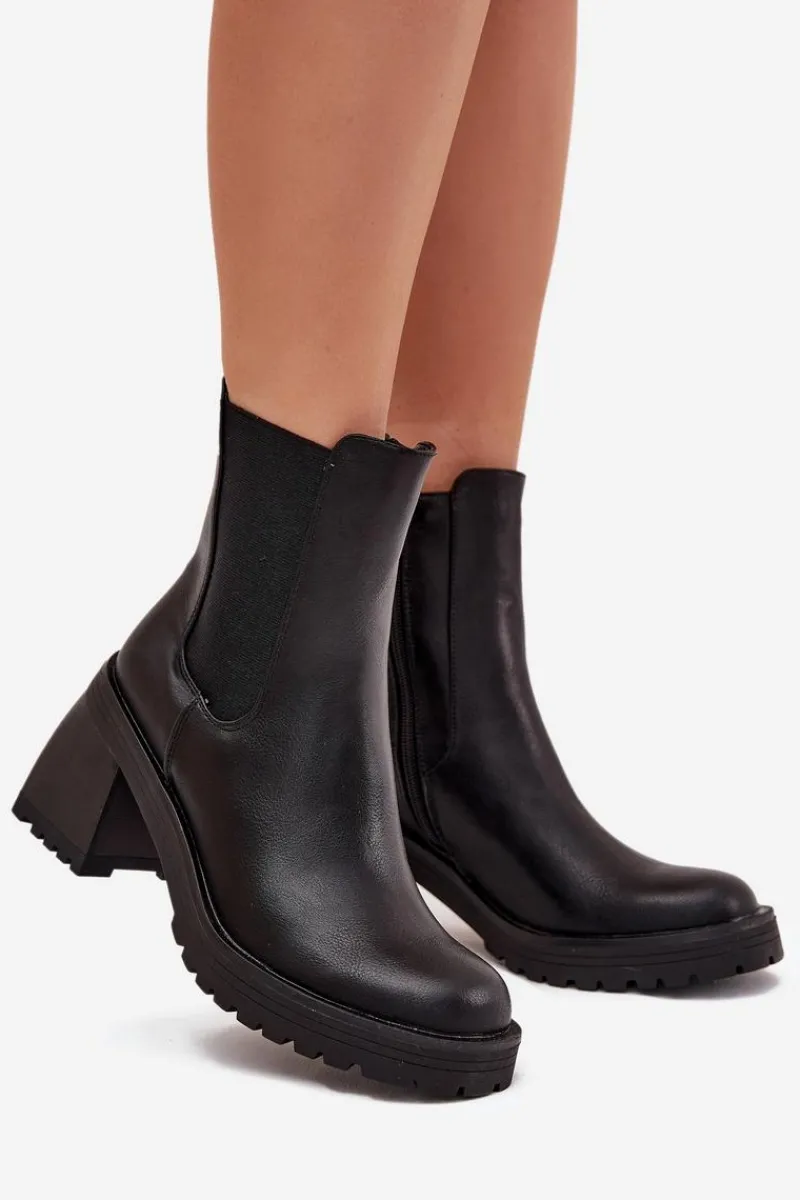 Online Botki Damskie Sztyblety Na Słupku Czarne Thalira Damskie Czarne Botki|Botki Na Obcasie