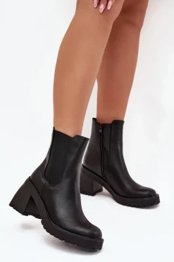 Online Botki Damskie Sztyblety Na Słupku Czarne Thalira Damskie Czarne Botki|Botki Na Obcasie