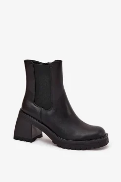 Online Botki Damskie Sztyblety Na Słupku Czarne Thalira Damskie Czarne Botki|Botki Na Obcasie