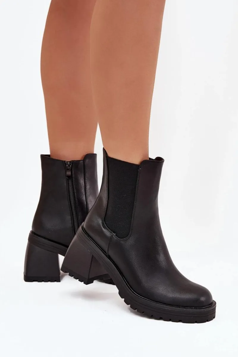 Online Botki Damskie Sztyblety Na Słupku Czarne Thalira Damskie Czarne Botki|Botki Na Obcasie