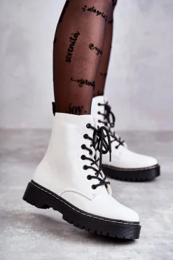 Damskie buty S.Barski Botki Damskie Trapery Białe Kognito