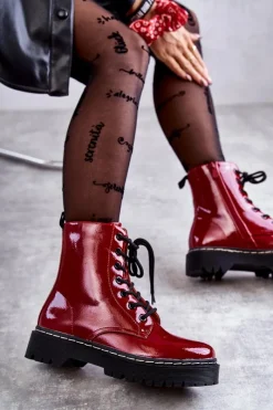 Botki Damskie Trapery Czerwone Kognito Damskie Damskie Trapery|Botki Sznurowane