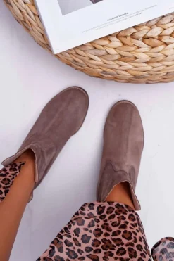 New Botki Damskie Ukryty Koturn Płaski Obcas Cappuccino Ciemne Nicole 2419 Damskie Botki Na Koturnie|Brązowe I Beżowe Botki