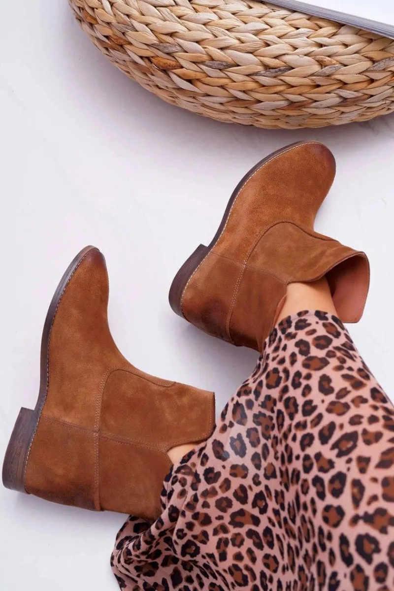 Botki Na Koturnie|Brązowe I Beżowe Botki>Boto Botki Damskie Ukryty Koturn Płaski Obcas Brązowe Nicole 2419