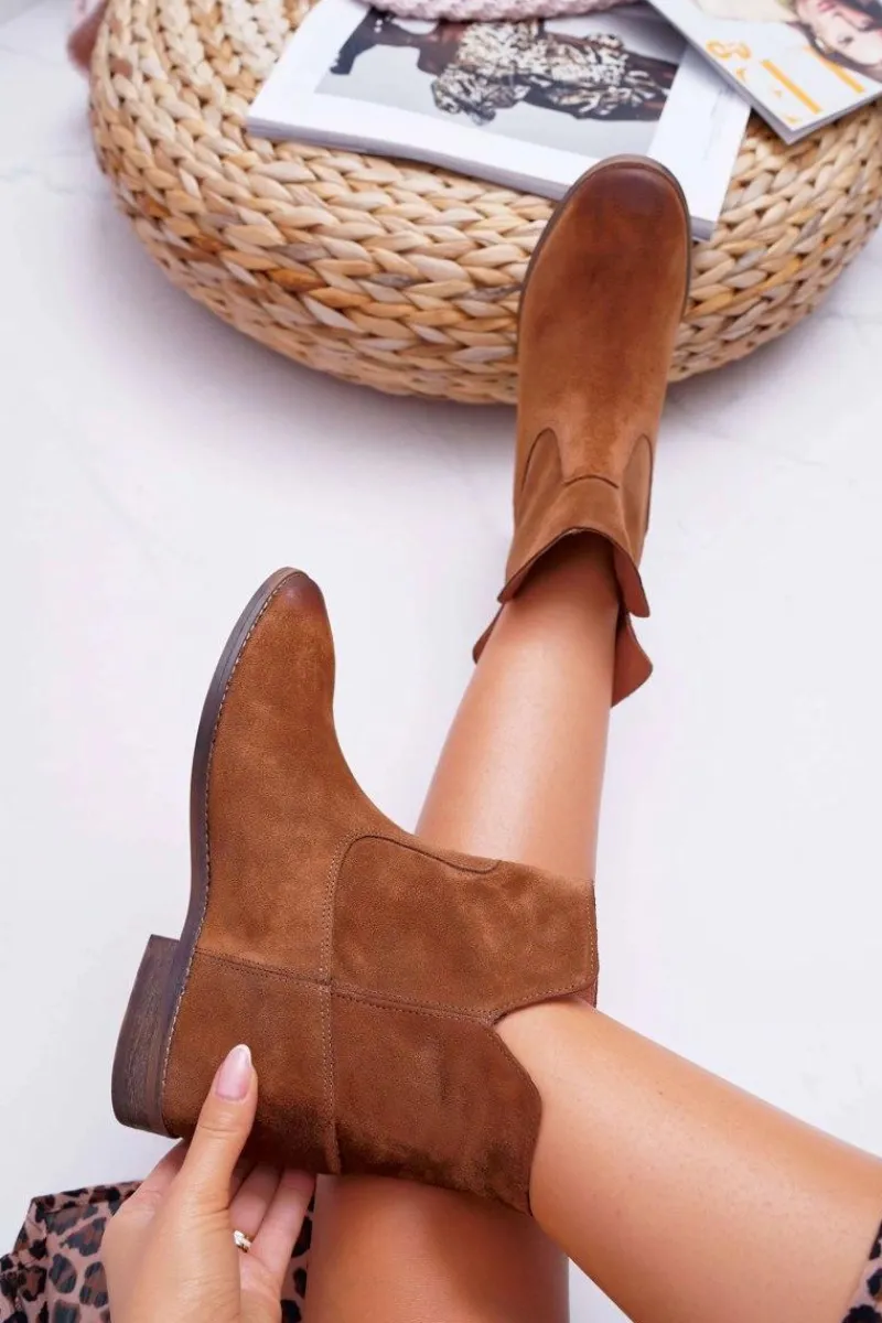 Botki Na Koturnie|Brązowe I Beżowe Botki>Boto Botki Damskie Ukryty Koturn Płaski Obcas Brązowe Nicole 2419