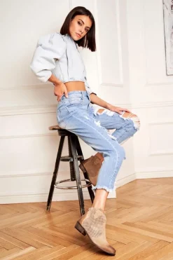 Hot Boto Botki Damskie Welurowe Exquisite Jasno Beżowe 1166