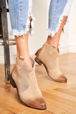 Hot Boto Botki Damskie Welurowe Exquisite Jasno Beżowe 1166