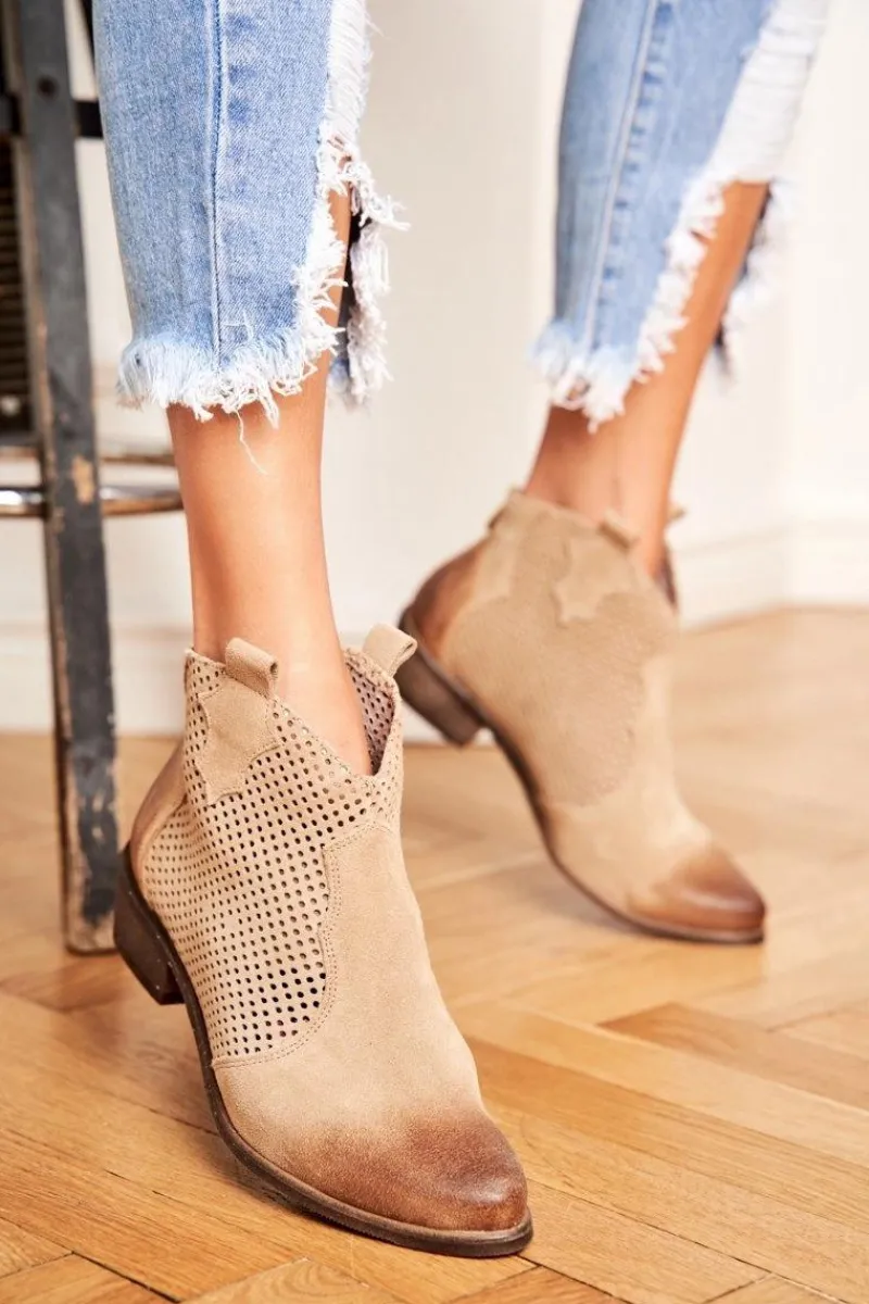 Hot Boto Botki Damskie Welurowe Exquisite Jasno Beżowe 1166