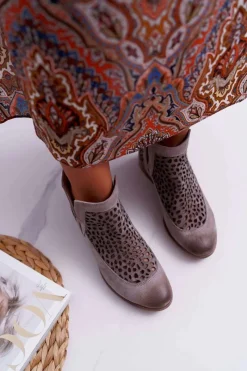 Online Boto Botki Damskie Wiosenne Kowbojki Szare 2366 Draw