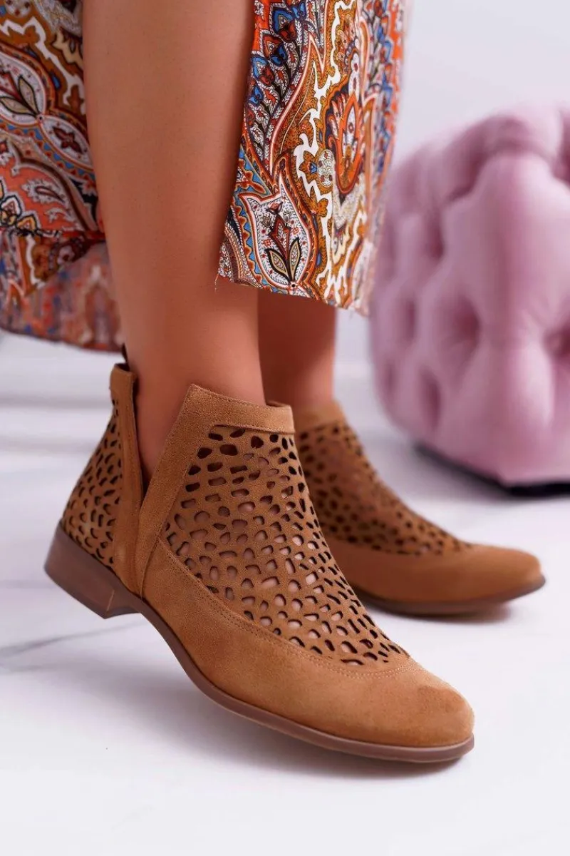 New Botki Damskie Wiosenne Kowbojki Camel 2366 Draw Damskie Botki Wiosenne|Brązowe I Beżowe Botki