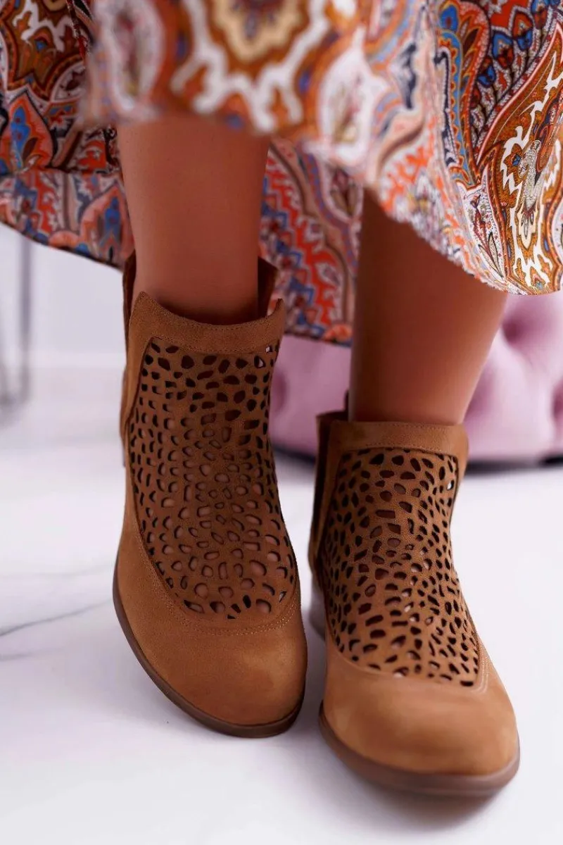 New Botki Damskie Wiosenne Kowbojki Camel 2366 Draw Damskie Botki Wiosenne|Brązowe I Beżowe Botki