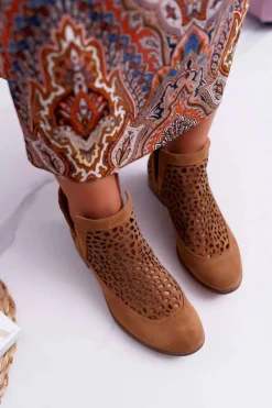 New Botki Damskie Wiosenne Kowbojki Camel 2366 Draw Damskie Botki Wiosenne|Brązowe I Beżowe Botki