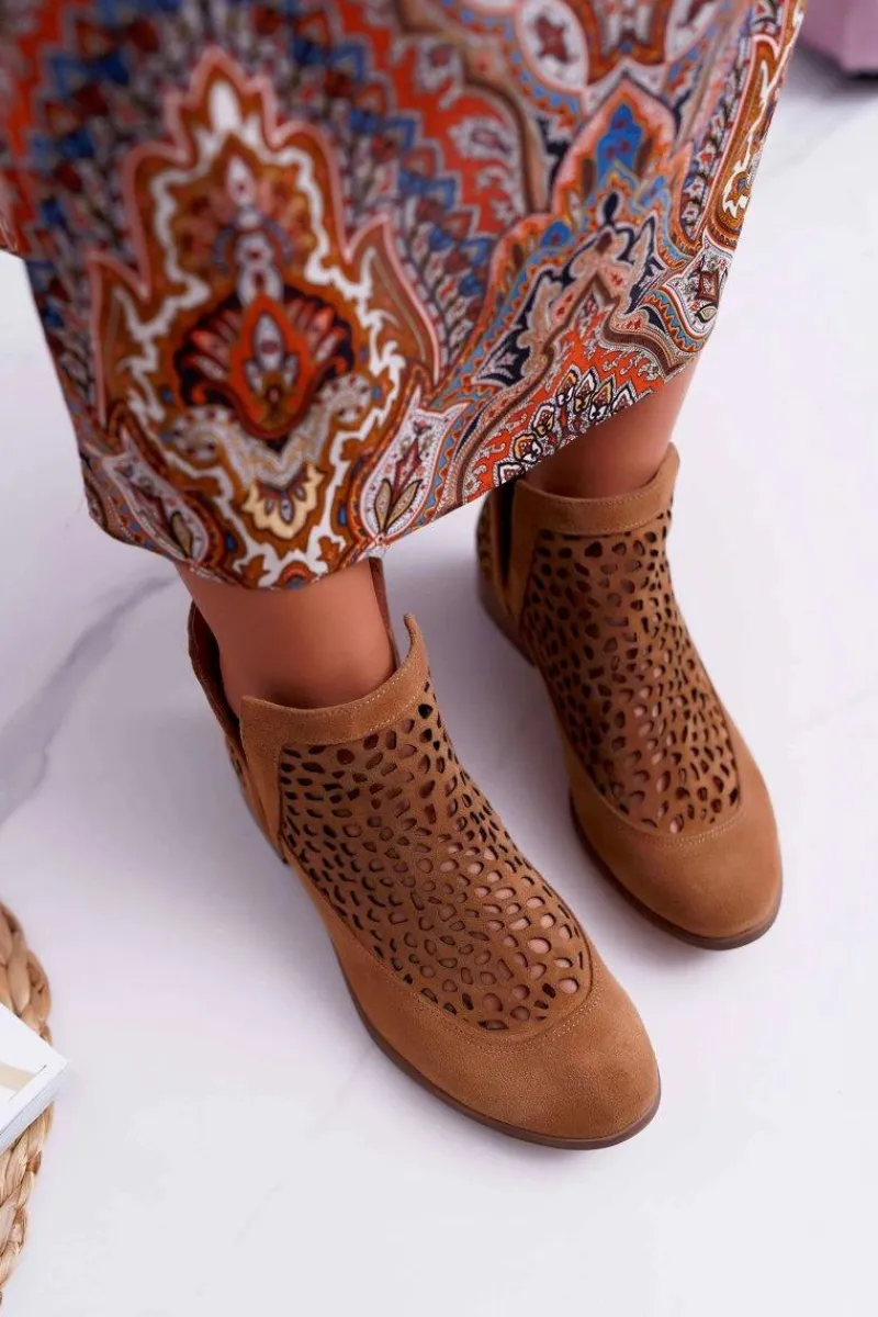 New Botki Damskie Wiosenne Kowbojki Camel 2366 Draw Damskie Botki Wiosenne|Brązowe I Beżowe Botki