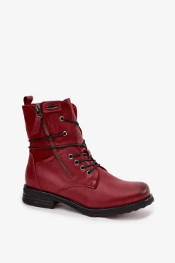 New Botki Damskie Workery Bordowe Perfecto Damskie Botki Sznurowane|Czarne Botki