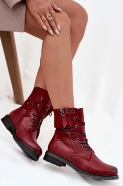 New Botki Damskie Workery Bordowe Perfecto Damskie Botki Sznurowane|Czarne Botki