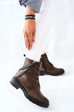 Botki Sznurowane|Czarne Botki>Buty damskie Vinceza Botki Damskie Workery Brązowe Goorey