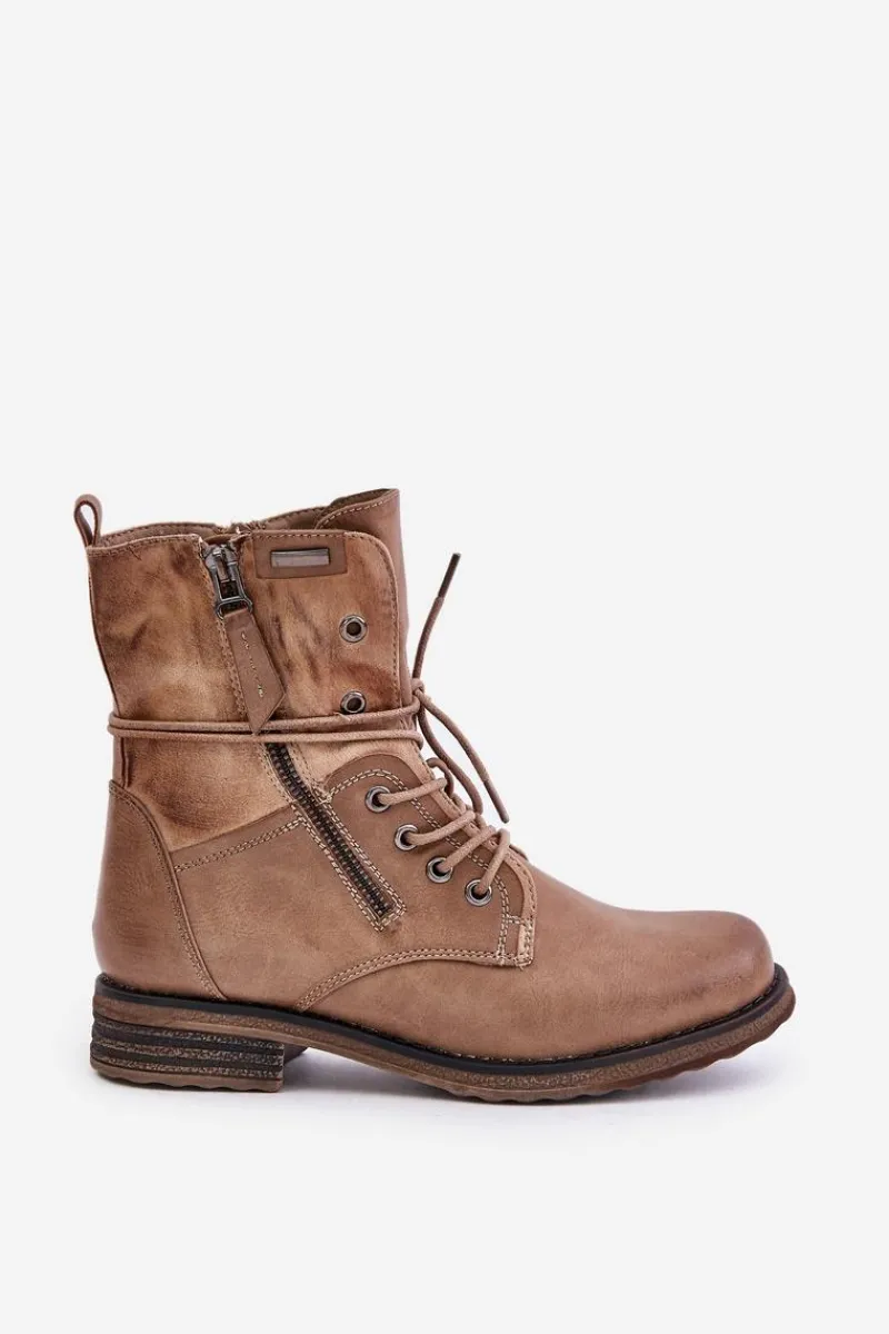 Botki Sznurowane|Czarne Botki>Evento Botki Damskie Workery Ciemnobeżowe Perfecto Beżowy