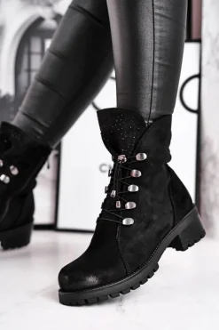 Botki Sznurowane|Czarne Botki><noscript><img width=