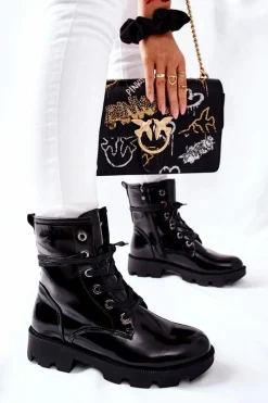 Hot Botki Damskie Workery Czarne Semope Damskie Damskie Trapery|Botki Sznurowane