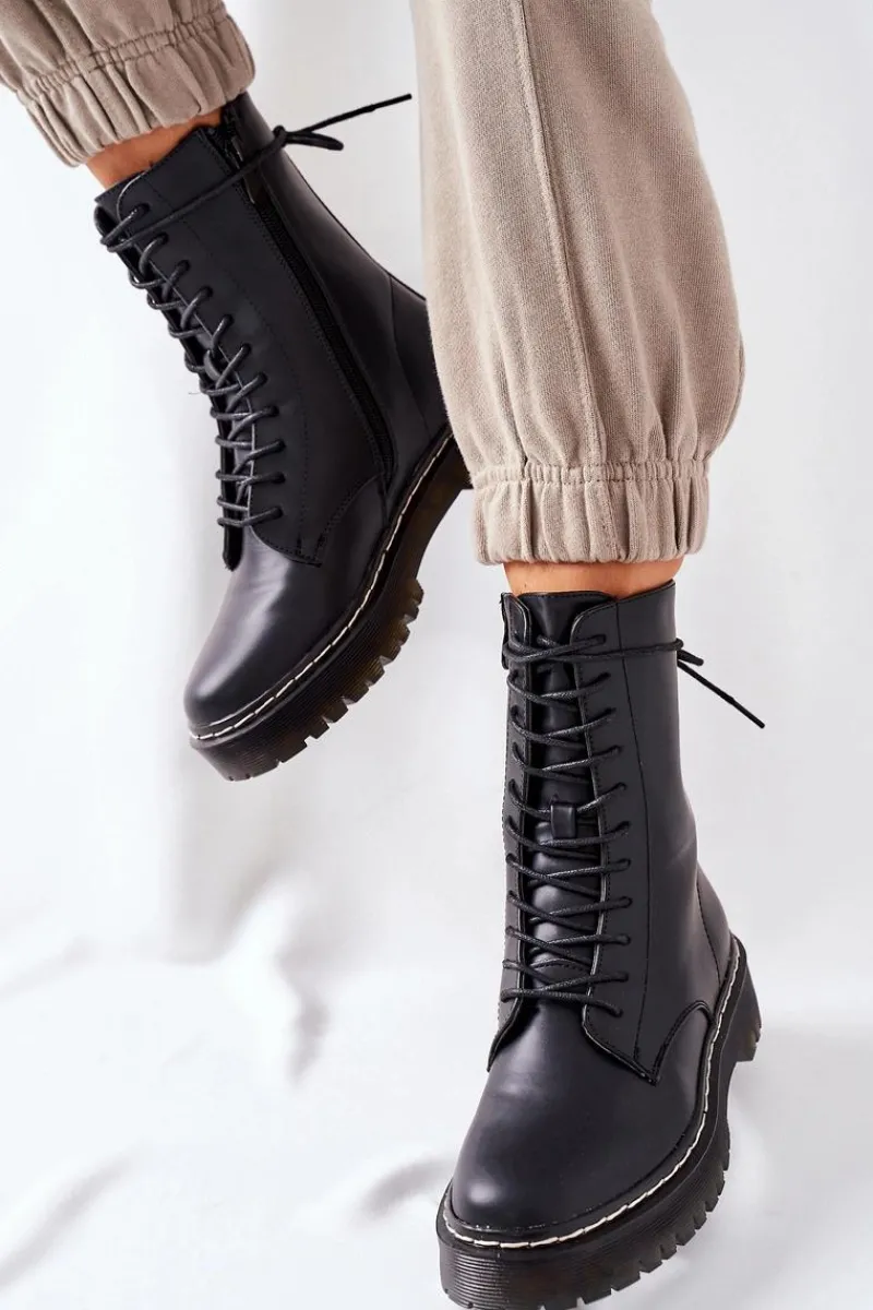 Hot Damskie buty S.Barski Botki Damskie Workery Czarne Corydon