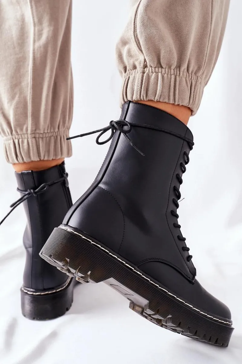 Hot Damskie buty S.Barski Botki Damskie Workery Czarne Corydon