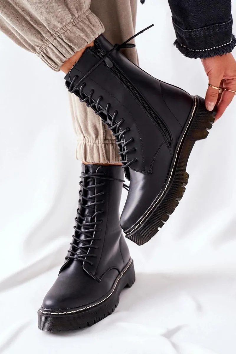 Hot Damskie buty S.Barski Botki Damskie Workery Czarne Corydon