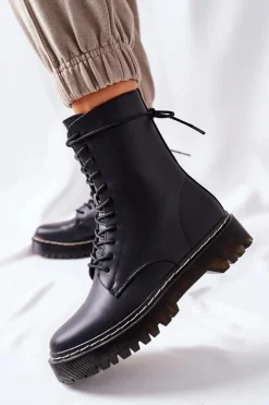 Hot Damskie buty S.Barski Botki Damskie Workery Czarne Corydon