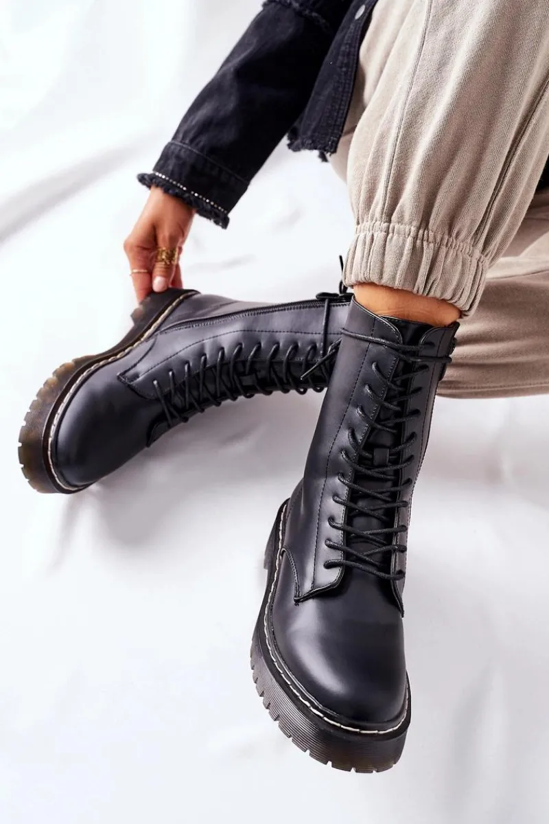 Hot Damskie buty S.Barski Botki Damskie Workery Czarne Corydon