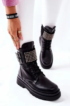 Botki Sznurowane|Czarne Botki><noscript><img width=