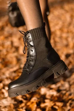 Botki Sznurowane|Czarne Botki></noscript>Damskie buty S.Barski Botki Damskie Workery Ze Skarpetą Sznurowane Czarne My Need