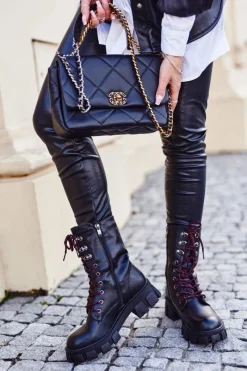 Hot Damskie buty S.Barski Botki Damskie Wysokie Grunge Czarne Moderniso