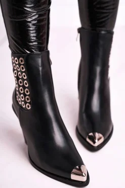 New Botki Damskie Wysokie Stalowy Nosek Czarne Only Time Damskie Botki Na Słupku|Botki Na Obcasie