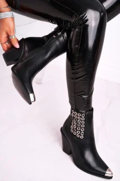 New Botki Damskie Wysokie Stalowy Nosek Czarne Only Time Damskie Botki Na Słupku|Botki Na Obcasie