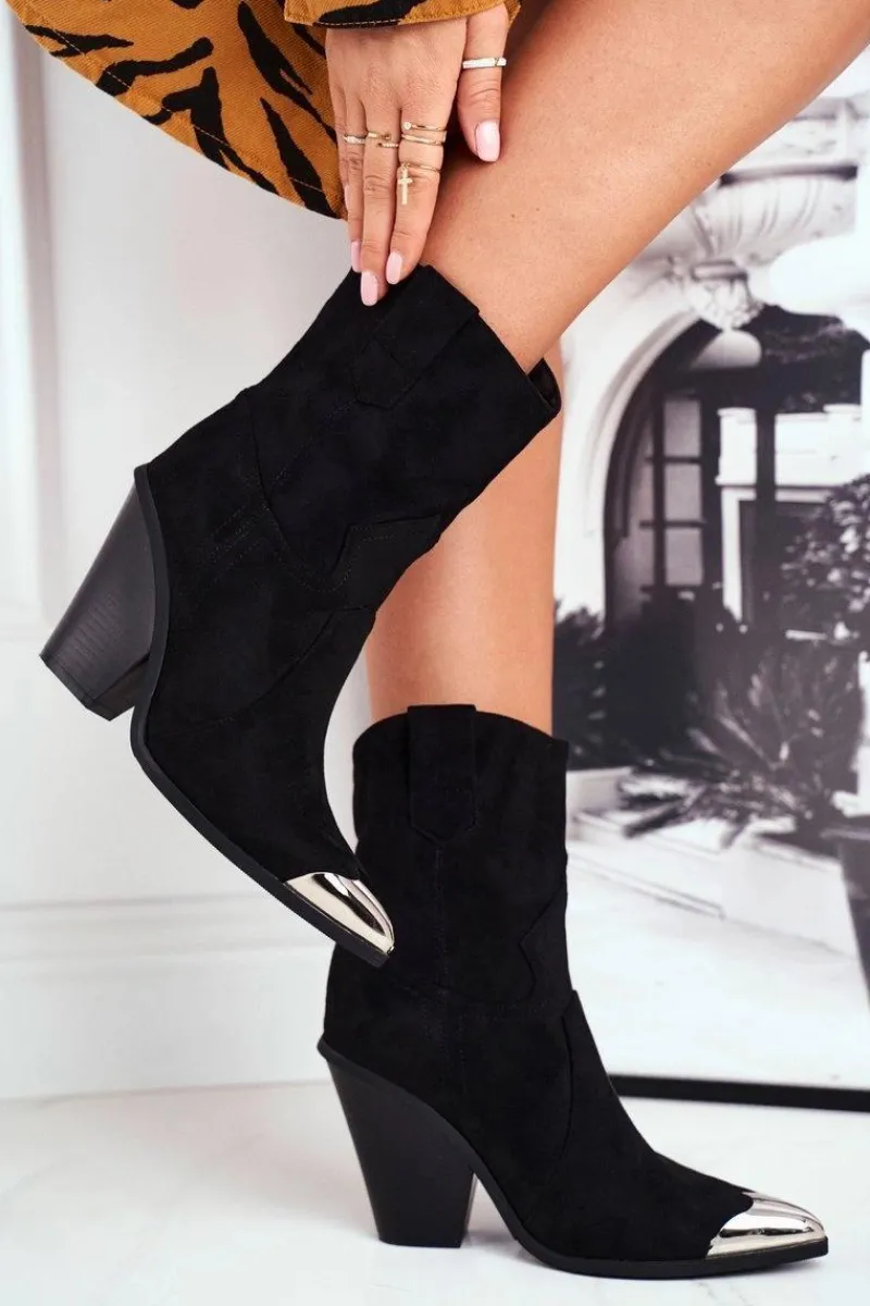 Best Botki Damskie Wysokie Zamszowe Stalowy Nosek Czarne Emporia Damskie Botki Na Słupku|Czarne Botki