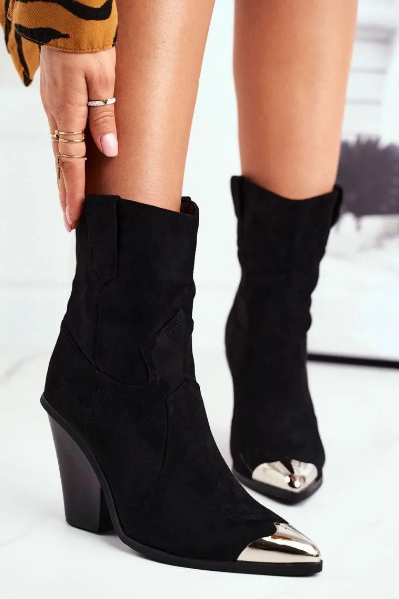 Best Botki Damskie Wysokie Zamszowe Stalowy Nosek Czarne Emporia Damskie Botki Na Słupku|Czarne Botki