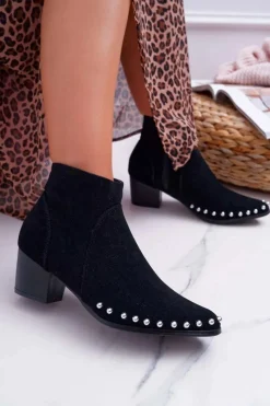 Online Boto Botki Damskie z Dżetami Czarne Sobery