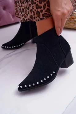 Online Boto Botki Damskie z Dżetami Czarne Sobery