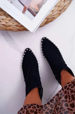 Online Boto Botki Damskie z Dżetami Czarne Sobery