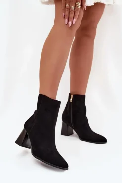 Best Boto Botki Damskie Z Eko Zamszu Na Słupku Zamek Czarne Zelita Czarny