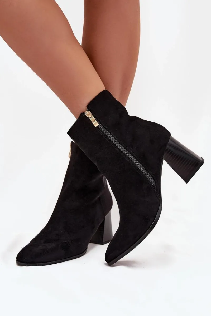 Best Boto Botki Damskie Z Eko Zamszu Na Słupku Zamek Czarne Zelita Czarny