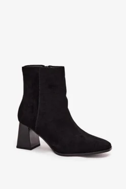 Best Boto Botki Damskie Z Eko Zamszu Na Słupku Zamek Czarne Zelita Czarny