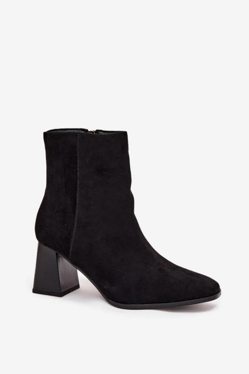 Best Boto Botki Damskie Z Eko Zamszu Na Słupku Zamek Czarne Zelita Czarny