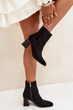 Best Boto Botki Damskie Z Eko Zamszu Na Słupku Zamek Czarne Zelita Czarny