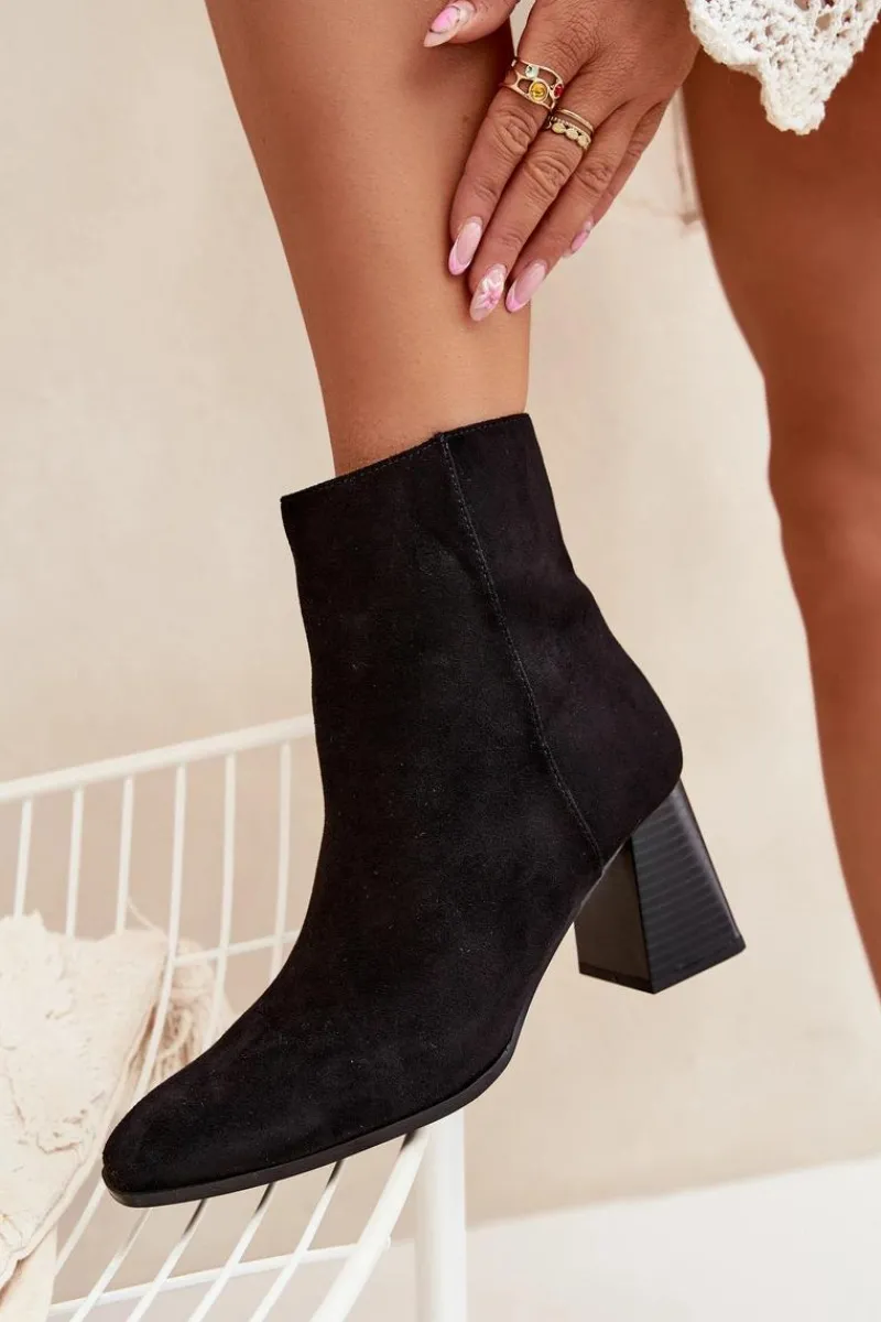 Best Boto Botki Damskie Z Eko Zamszu Na Słupku Zamek Czarne Zelita Czarny