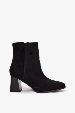 Best Boto Botki Damskie Z Eko Zamszu Na Słupku Zamek Czarne Zelita Czarny