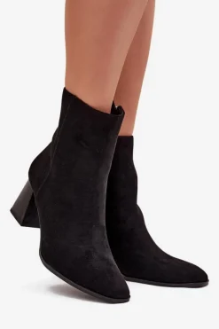 Best Boto Botki Damskie Z Eko Zamszu Na Słupku Zamek Czarne Zelita Czarny