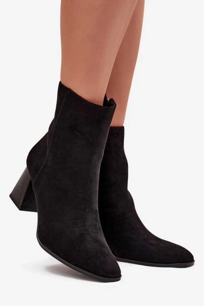 Best Boto Botki Damskie Z Eko Zamszu Na Słupku Zamek Czarne Zelita Czarny