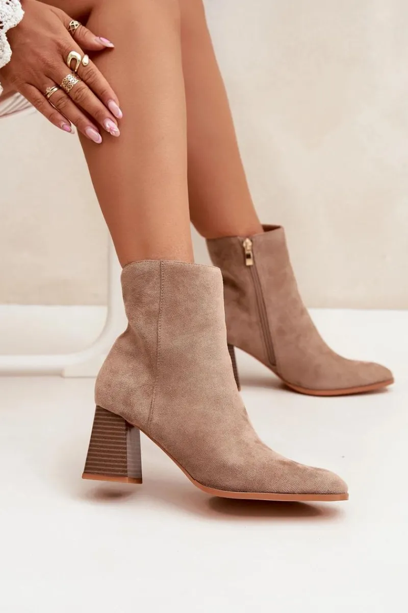 Sale Botki Damskie Z Eko Zamszu Na Słupku Zamek Beżowe Zelita Damskie Botki Na Słupku|Botki Na Obcasie
