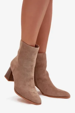 Sale Botki Damskie Z Eko Zamszu Na Słupku Zamek Beżowe Zelita Damskie Botki Na Słupku|Botki Na Obcasie