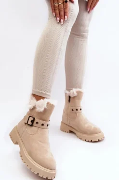 Clearance Botki Damskie Z Futerkiem Na Suwak Beżowe Morcos Damskie Damskie Trapery|Botki Zimowe Damskie